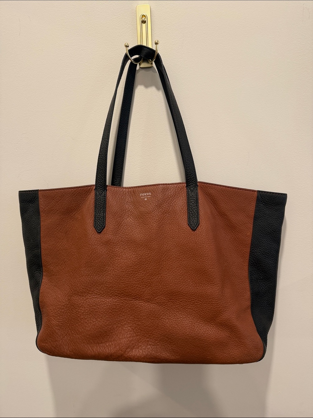 Fossil Everyday Black & Tan Leather Tote Bag